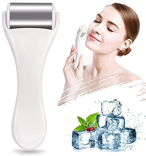 Rullo di ghiaccio per viso e occhi, gonfiore, emicrania, sollievo dal dolore e lesioni minori, prodotti per la cura della pelle, massaggiatore facciale in acciaio inox (bianco)