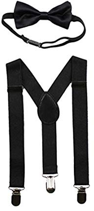 Sinen Baby Suspenders and Bow Tie Set Adjustable Kids Suspender Bowtie Sets for Boys and Girls-Black