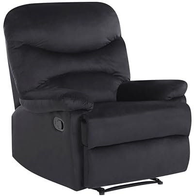 Beliani Fauteuil de Relaxation Position Réglable Manuellement en Velours Noir avec Repose-Pied et Dossier Inclinables Design Moderne et Ultra Élégant