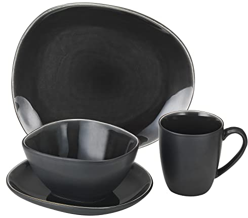 Van Well Elements Grau 16-tlg. Kombi-Service I 4 Personen I Geschirr-Set - Kaffee, Frühstück & Tafel I Je 4x Speiseteller, Frühstücksteller, Schalen & Kaffeebecher I Steingut