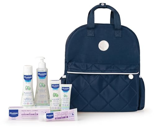 Mustela Zaino Prime Coccole con Prodotti Kit Nascita per Viso, Corpo, Cambio Pannolino, Neonati e Bambini - Fin Dalla Nascita, Idea Regalo Neonato (Colore Blu)