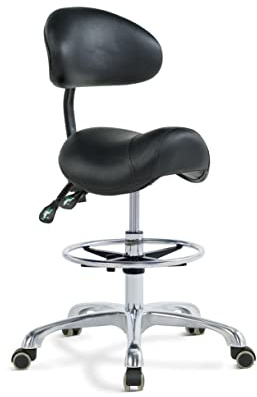 Grace&Grace Ergonomic Rolling Saddle Stool Chair with Wheels Adjustable Swivel Stool with Back and Footrest Heavy Duty for Esthetician, Artist, Dental, Medical, Spa, Salon, Cutting, Home Office