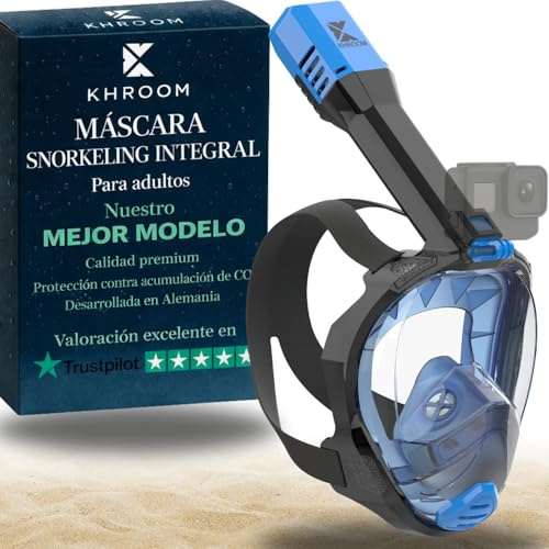 Khroom Maschera Snorkeling Integrale Adulti Seaview Pro | Full Face Subacquea con Boccaglio | Sicura da CO2 | Antiappannamento | Silicone Morbido | Set Immersione Mare (L/XL Blu)
