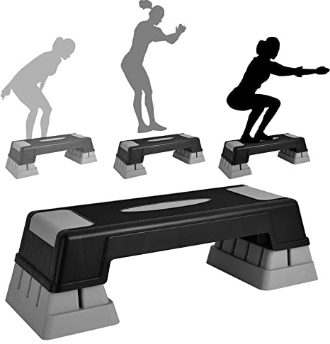 GYMAX Stepper Aerobico, 3 Altezze Regolabili, Stepper Fitness per Allenamento a Casa/Ufficio/Palestro, con Cuscinetti Antiscivolo, Facile da Riporre (Grigio)