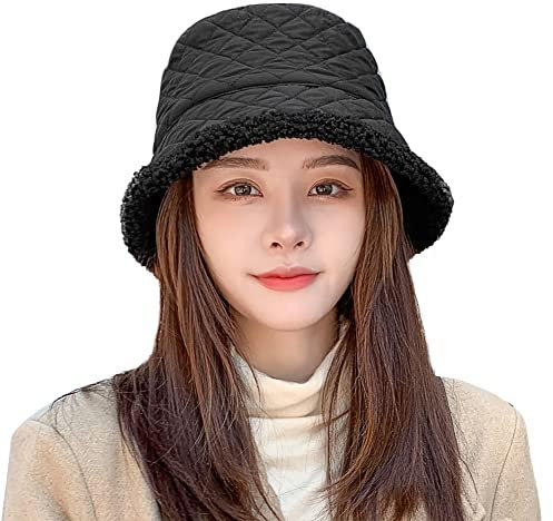 Fischerhüte Winter Eimer Hut Damen Mädchen Bucket Hat Warm Beidseitig Fischermütze Breite Krempe Hut Verdickt Damenmütze Winddicht Wintermütze Outdoor Freizeit Glockenhut für Ski Radfahren Reisen