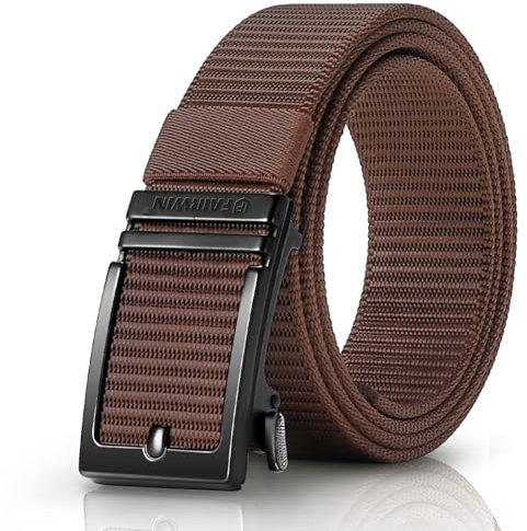 Fairwin bälte herr, bälte utan hål nylon herrbälte, automatiskt bälte män, justerbart bälte utomhus spänne bälten sport bälte i presentförpackning, Brun-c, S: Länge 115cm/ für Taille 36-40