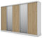 e-Meblast - 5 türig - fünftüriger Kleiderschrank - Zwei Spiegeln - 380x244x66 cm - Schiebetüren - Schlafzimmer - Wohnzimmer - Garderobenschrank - Kleiderstangen - Wardrobe - Silber - Weiß/Eiche geölt