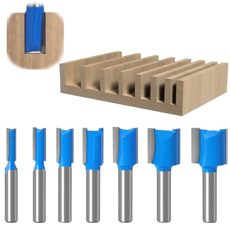 7 Stück Fräser 8mm für Oberfräse Set, Fräser Bündigfräser 8mm Schaft, Holzfräser Gerade, Zweischneidig Nutfräser 8mm Schaft für Holz, Holzbearbeitung, Fräser Schneiden Nutfräsen (7 Stück)