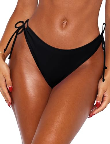 OZICERD Bikini Bottoms for Women Full Coverage Bathing Suit Swim Bottom Thong Bikinis Black M