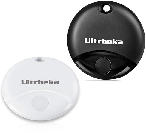 Ultrbeka Air Tag Localizzatore, Tracker Tags 2 pezzi, Compatibile con Apple Dov'è (solo iOS), Trova Oggetti e Chiavi, Bagagli, Valigie, Impermeabile IP67, Batteria Sostituibile(Non supporta Android)