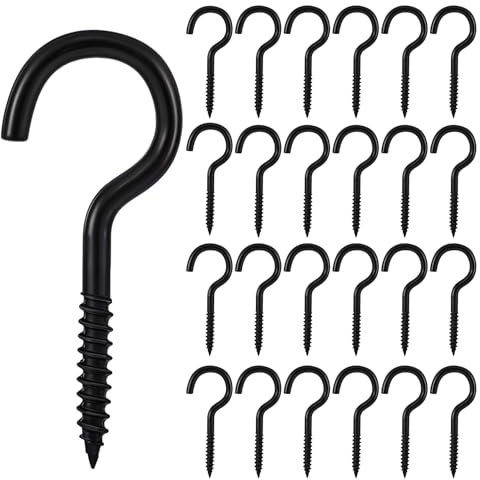 JIEYAO 25pcs Crochets à Vis Noir Crochets à Visser en Acier Inoxydable Crochets de Plafond de 40 mm Crochets à Vis Multi-Usages Crochets à Vis Revêtus Crochets à Tasses pour Plantes Tasses à Thé Clés