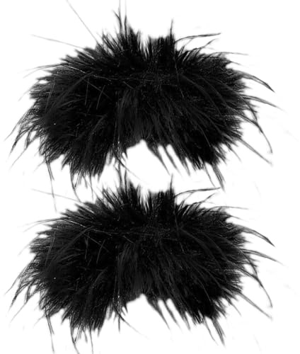 AWAVM 2 PCS Soft Fur Wristband Feather Slap Bracelet Wristband Wrist Ankle Cuff Furry Bracelets Party Supplies Hair Accessories for Femmes,Black