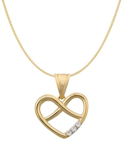 Ardeo Aurum Damen Schmuck-Set aus 375 Gold Herz-Anhänger mit Zirkonia Steinchen Eternity Infinity Zopfkette Gelbgold 50 cm