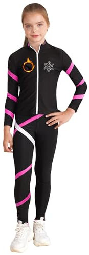FEESHOW Flickor sportkläder fodrad sweatjacka leggings set barn konståkning termojacka byxor set träningsoverall danskläder, Het rosa, 146/152 cm