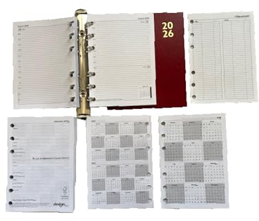 Insertos de agenda 2025 de tamaño A6 por día por página, adecuado para tamaño mediano de 100 x 140 mm (188 páginas impresas en ambos lados) con calendario de citas (diseño)