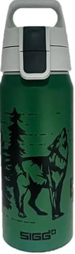 WMB SIGG - Alu Trinkflasche Kinder ONE Brave Wolf - Für Kohlensäurehaltige Getränke Geeignet - Auslaufsicher - Federleicht - BPA-frei - Klimaneutral Zertifiziert - Sport & Schule - Grün - 0,6L