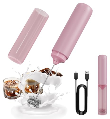 CIRCLE JOY Espumador de Leche Recargable Hanheld, Espumador de Café Eléctrico, Espumador de Mano Portátil, Mezclador de Bebidas para Matcha Lattes Capuchino, Regalos de Cocina, Rosa
