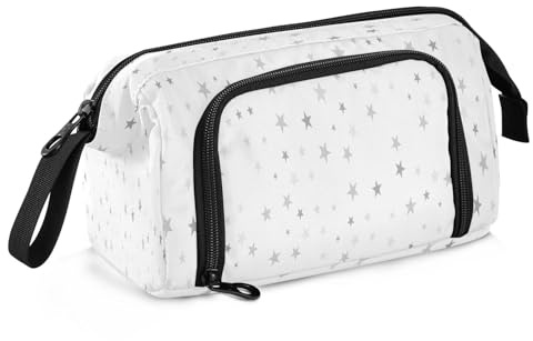 HMZXZ Estuche grande para niñas y niños, bolsa de lápices con estrellas plateadas, para suministros escolares, oficina, papelería, organizador de lápices, estuche de estrella plateada para adultos y