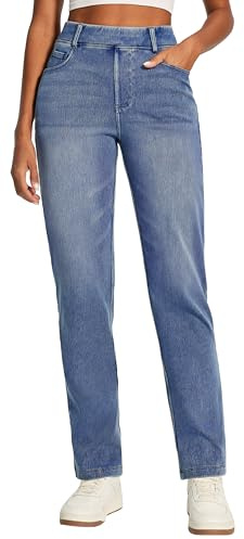 IUGA Straight Leg Jeans for Women Stretchy Pull On Sweatpant Jeans Women High Waisted Bootcut Jean Trendy Denim Pants