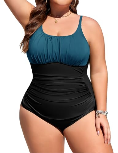 Tuopuda Bañadores Mujer Tallas Grandes Reductor Barriga Bañador Push up con Relleno Trajes de Baño Una Pieza Monokini Bañador Natacion Surf Swimwear para Playa Piscina L-4XL, Azul&Negro, XXL
