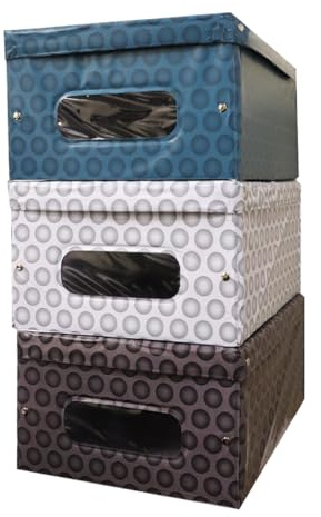 Set Scatole Contenitori - per Armadio, Sottoletto, Organizzatori Rigidi, Salvaspazio, Biancheria, Giochi Bambini, Scarpe, Coperte, Impilabili, Richiudibili - Assortito (Golf-3pz)