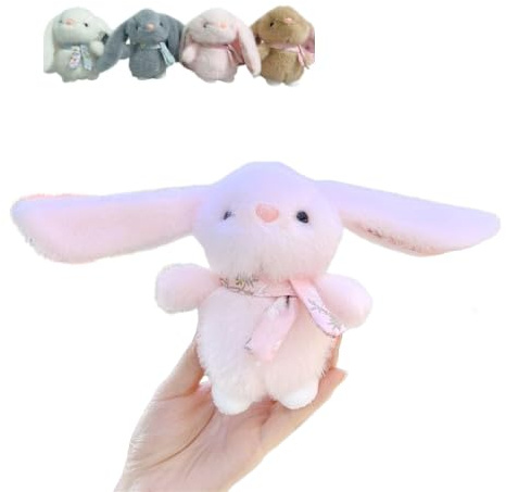 JORCEDI 2pcs Bunny Cute Keyring 5.5in Pretty Bunny With A Scarf, Fluffy Plush Toy Gold Keychain Personalised Teddy Bears For Girls Birthday Holiday, Stress Relief Decorative Pendant (pink,14cm/5.5in)
