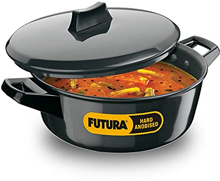 Futura Induction Hard Anodised Cook and Serve Stewpot/Bowl with Induction Base and Lid, 3 L, Small, Black