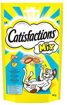Catisfactions Mix Snack per Gatto con Delizioso Salmone e Stuzzicante Formaggio, 6 Confezioni da 60 g