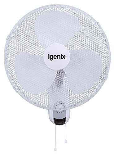 Igenix DF1656 16” Wall Mounted Fan – 3 Speed Settings, Quiet Operation, Adjustable Tilt, Includes Fixtures – Ideal for Home & Office – White