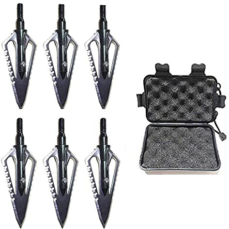 SHARROW 6pcs Pointe de Flèche de Chasse 100 Grains Broadheads Tête de Flèche de Tir à l'arc 4 Lames Fixes Chasse Points avec Broadhead Box (Type 2)