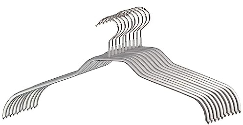 MAWA Kleiderbügel, Set mit 10 platzsparenden und rutschfesten Bügeln, ideal für Hemden und Blusen, mit 360°drehbarem Haken, Antirutschbeschichtung, 45 cm, Silber