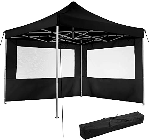 tectake® Gazebo, 3x3m, Robust Aluminium Frame, Water-resistant, Quick Setup, 4 Heights, Incl. Sidewalls with Windows, Foldable Marquee for Easy Storage, Ideal for Garden, BBQ, Parties - black