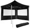 tectake® Alu Pavillon 3x3, Faltpavillon klappbar, wasserdicht, Partyzelt mit 2 Seitenwänden, inkl. Spannseile, Heringe und Tasche, Überdachung Balkon, Terrasse, Garten Pavillion - schwarz