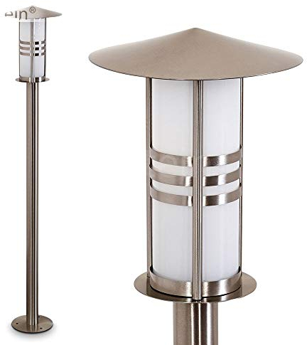 Außenleuchte Forli, moderne Sockelleuchte aus gebürstetem Edelstahl und Milchglas, Wegeleuchte 100 cm, Gartenlampe mit E27-Fassung, Gartenbeleuchtung IP44, ohne Leuchtmittel