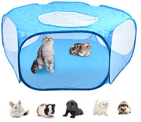 DODUOS Cage pour Petits Animaux Pliable Parc de Animaux avec Maille Respirante Clôture pour Animaux de Compagnie Portable pour Chien Cochons d'Inde Lapins Hamsters (Bleu)