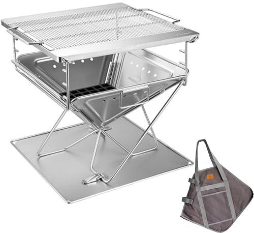 CAMPINGMOON Bärbar träeldningsgrill i rostfritt stål och eldstad 50,8 cm med bärväska MT-055