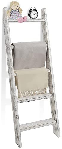 GAOYH Échelle à Serviettes en Bois, 4 marches, Porte-Serviettes, échelle de Couverture appuyée Contre Le Mur, étagère de Rangement pour échelle de Ferme, étagère de Salle de Bain de Salon