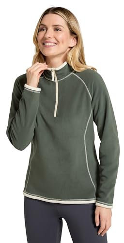 Mountain Warehouse Montana Fleecejacke für Damen aus Microfleece - Atmungsaktiver Fleece-Pullover für Damen, schnelltrocknend, warme Fleecejacke, Half-Zip - Outdoor Dunkel Grün Damengröße EU 42