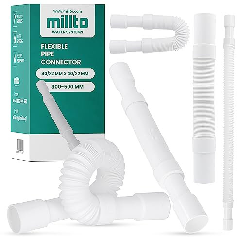 Millto™ Tuyau d'évacuation flexible 40/32 mm en polypropylène blanc Raccord universel Tuyau de raccordement réglable Compatible avec toutes les configurations