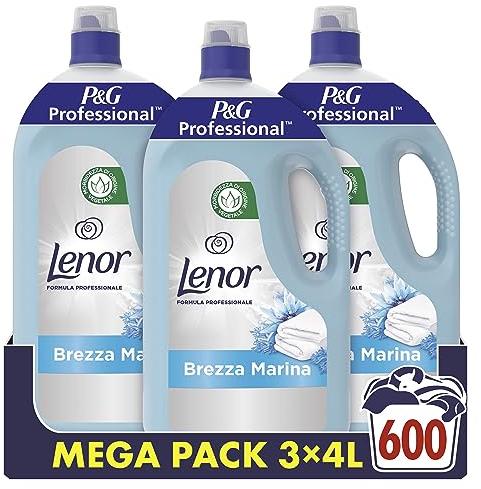 Lenor Professional Ammorbidente Concentrato, 600 Lavaggi (200 x 3), 12L (4L x 3), Brezza Marina, Morbidezza Irresistibile e Freschezza Duratura, Per Bucato Professionale
