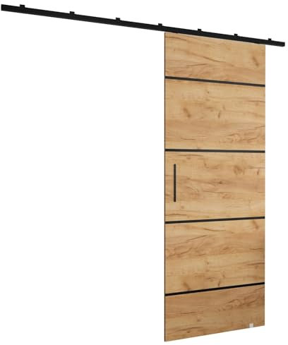 ABIKSMEBLE Zonda IV Kit pour porte coulissante avec rail - Set pour porte coulissante intérieure suspendue - Quincaillerie pour portail - Fabriqué en panneau stratifié - 204 x 80 cm - Or artisanal