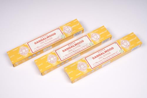 Original Satya sandelträ rökelsepinnar presentpaket med 3 x 15 g för aromaterapi, spa, yoga, bröllop, meditation, helande, positivitet och avkoppling av Greensense