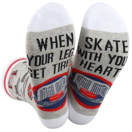 WZMPA Calcetines de hockey sobre hielo, regalo del equipo de hockey cuando tus piernas se cansan patinar con tu corazón, calcetines de hockey para jugadores de hockey, Patina con U, Talla única