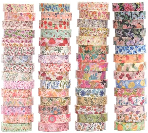 YUBX 60 Rollen Blumen Washi Tape Set Kreative Basic Dünn Dekorative Bänder für Kunst, DIY Handwerk, Bullet Journals, Planer, Scrapbooking, Verpackung (Sommer)