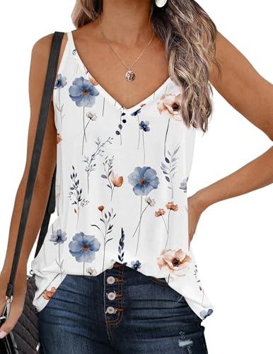 Zeagoo Womens Flowy Tank Tops Spaghetti Strap V Neck Loose Camisole Sleeveless T Shirts Casual Summer Blouse