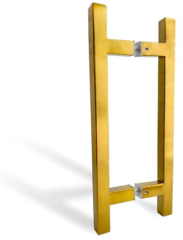 NovaNectar Square Ladder Pull Back-to-Back Handle, 304 Stainless Steel Bathroom Shower Door Replacement Hardware, H Shape Tube Handle for Sliding Frameless Shower Door Panel (Modern Gold, 8 Inch)