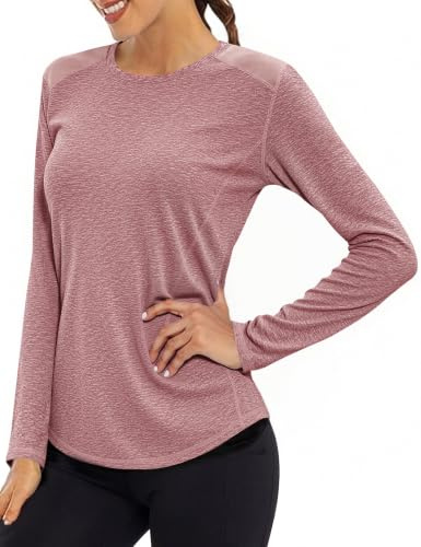 Gyabnw Tee Shirt Sport Femme Col Rond Manches Longues UPF 50+ | Empiècements mesh aux épaules, Séchage rapide, Protection UPF 50+, Pour running yoga et fitness