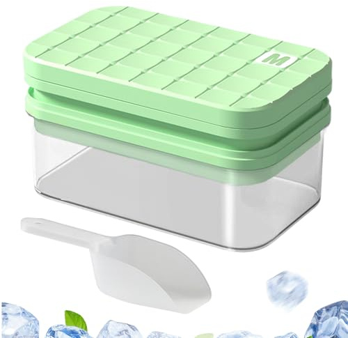 Bandejas de Cubitos de Hielo para Congelador con Tapa - Bandeja para Hielo de 56 Cubitos con Contenedor y Palita,Herramienta Desmolde Fácil Cubitos Fríos Para Bebidas Frías