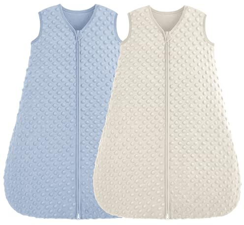 FIEMOL Gigoteuse 6-12 Mois 1.5 TOG Turbulette Naissance avec pois en Peluche, Sac de Couchage bebe Fille Garcon douce en Coton à Double sens Couverture Portable pour bébé, Bleu et Abricot