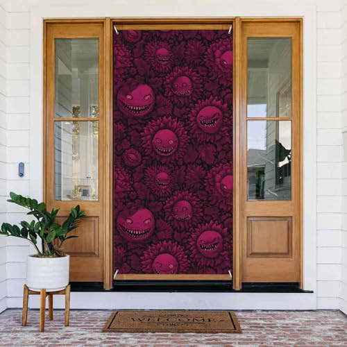 Couvertures de porte décoratives à imprimé de plantes carnivores roses, décoration de bannière de porte pour l'intérieur et l'extérieur, printemps, été, automne, hiver, Halloween, décorations